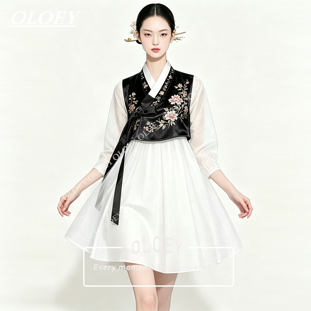Hanbok Modern Set - OLOEY Стильный черный атласный комплект ханбока