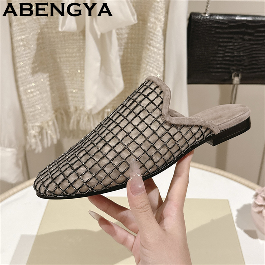 Ethnic Fashion - Блестящие кружевные сетчатые туфли-лоферы с круглым