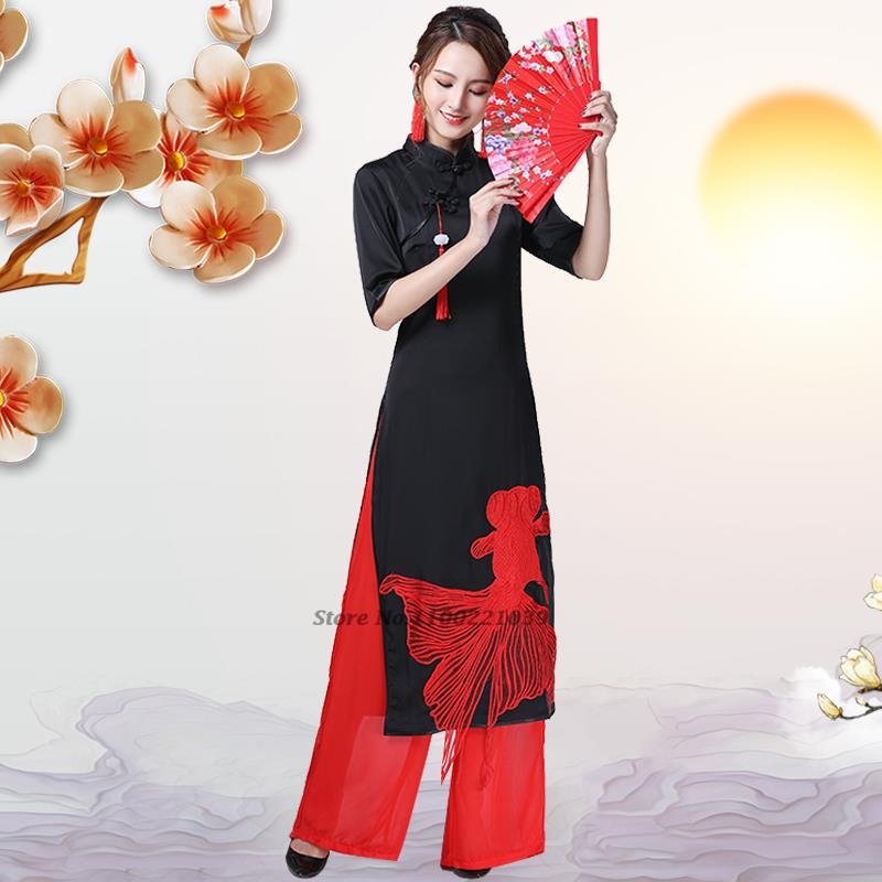 Ao Dai Vietnam Dress - Комплект 2026: Винтажное платье-ципао с вышивкой