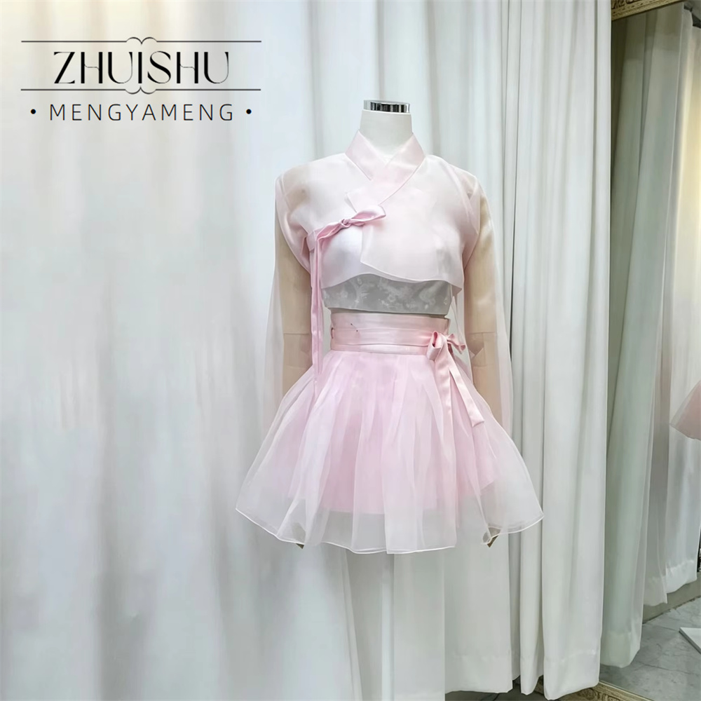 Hanbok Modern Set - ZHUISHU Розовое современное платье-ханбок с мини-юбкой,